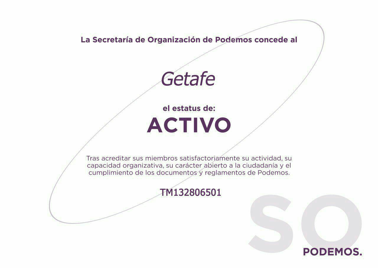 El Círculo Podemos Getafe acredita el estatus: activo