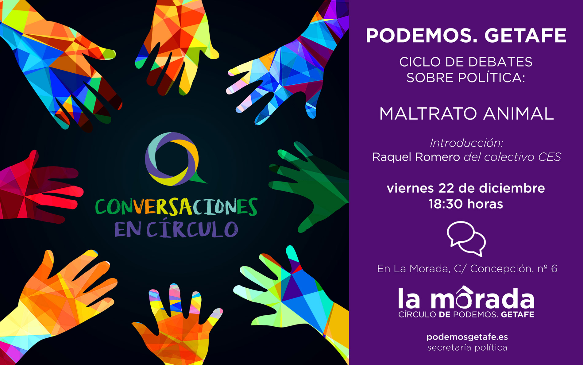 Debate sobre «Maltrato animal», el viernes 22 de diciembre en La Morada de Getafe
