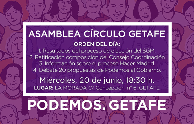 Próxima asamblea Círculo Podemos Getafe: 20 de junio